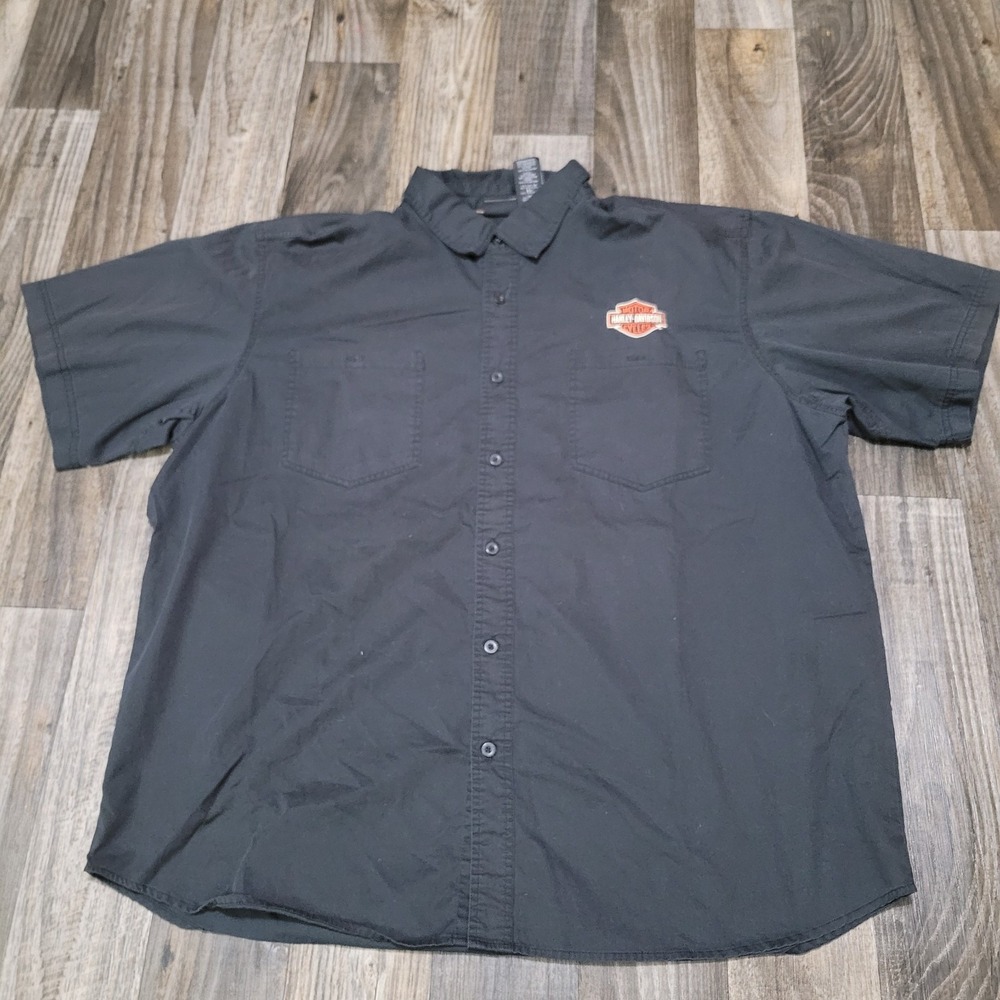 Harley Davidson Garage Mechanic Shirt Mens 3XL Black Orange Embroidered Shirt